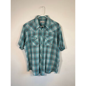 Men's‎ Wrangler 3XL Big & Tall Teal Plaid Short Sleeve Button Down